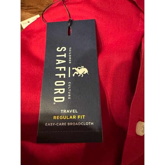 NWT Stafford Men's Travel Easy care Long Sleeve Shirt Red XL 17-17.5 32/33 - Picture 3 of 6